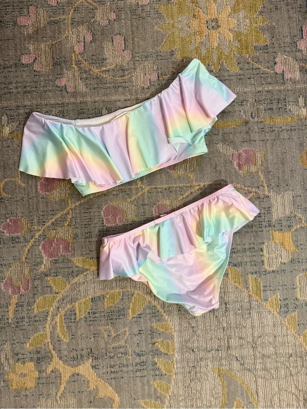 Girls' Pastel Ombré Rainbow Ruffle Two-Piece Swimsuit